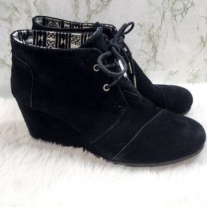 TOMS Black Suede Platform Wedges